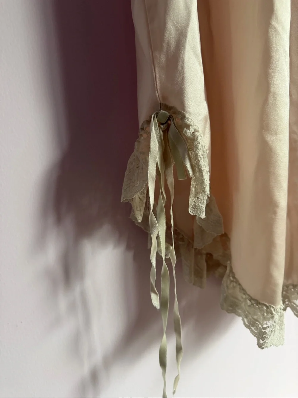 Christian Dior Vintage Pastel Peach Pink Lace Trim Ivory Sleep Chemise Nightgown